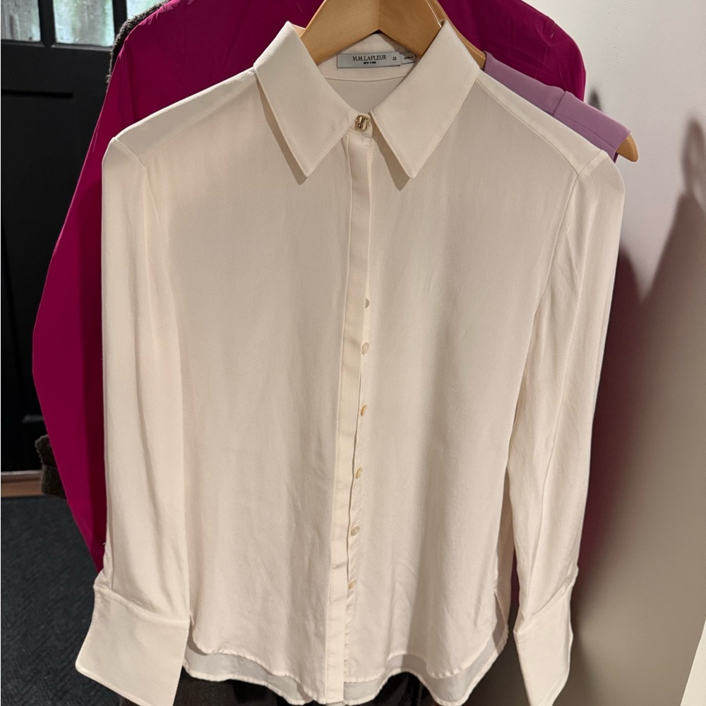 MM Lafleur Cream Button Down Shirt with Dress Collar